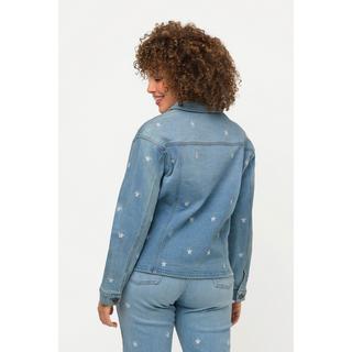 Ulla Popken  Giacca di jeans dal taglio oversize con colletto da camicia e ricami floreali 