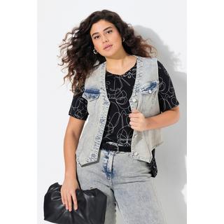 Ulla Popken  Gilet en jean stretch, encolure en V, base en pointes 