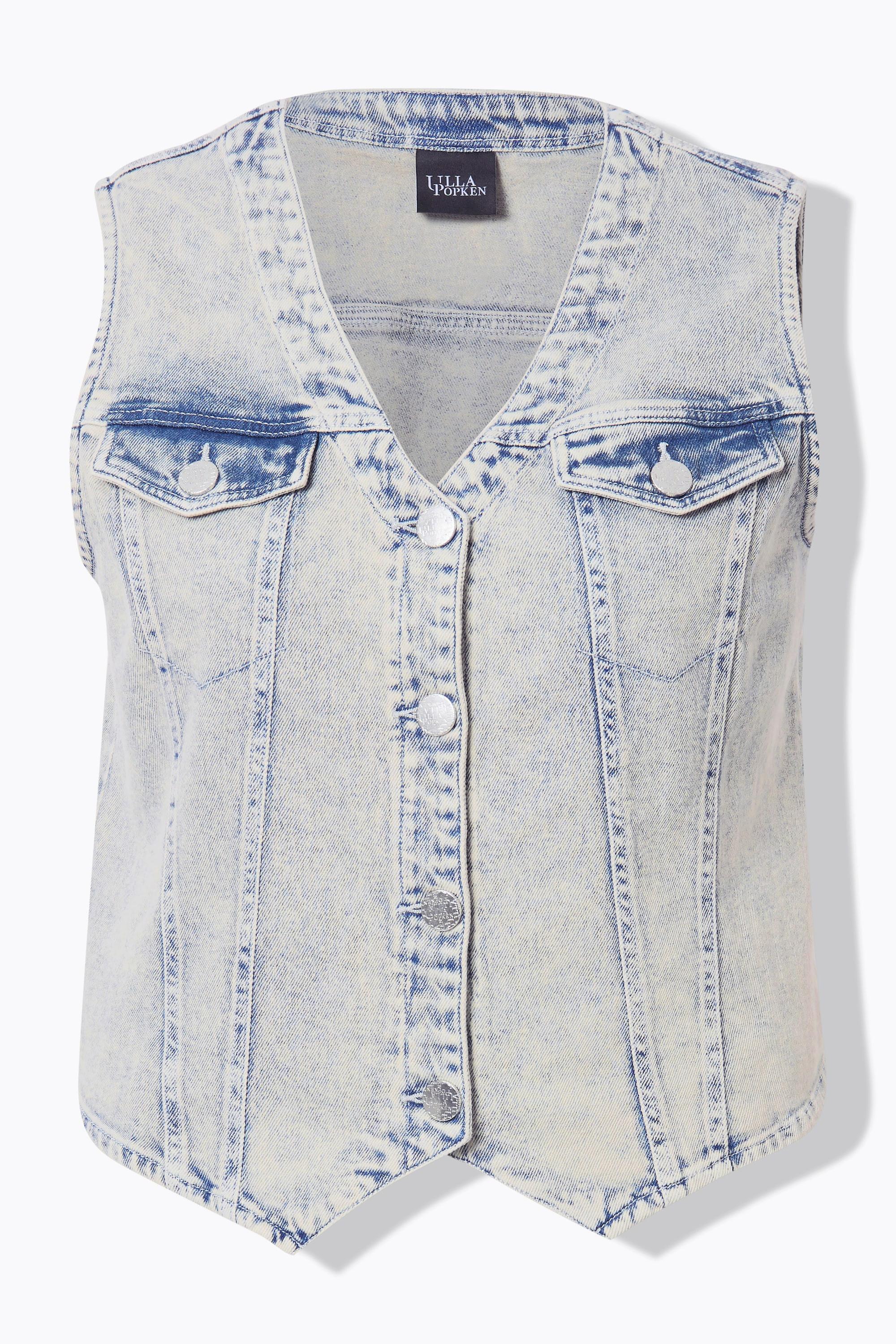 Ulla Popken  Gilet en jean stretch, encolure en V, base en pointes 