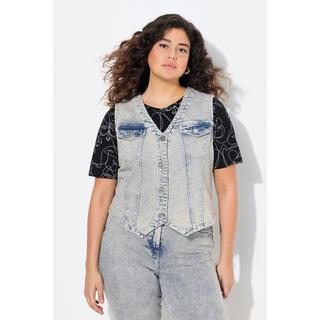 Ulla Popken  Gilet en jean stretch, encolure en V, base en pointes 