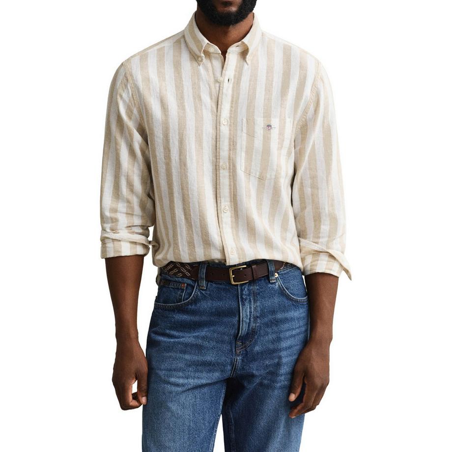 GANT Chemisette  Pack de 1 Confortable à porter-REGULAR COTTON LINEN STRIPE SHIRT  