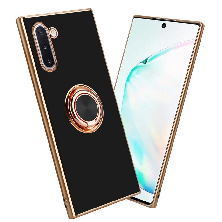 Housse compatible avec Samsung Galaxy NOTE 10 avec anneau - Coque de protection en silicone TPU flexible, avec protection pour appareil photo et support voiture magnétique