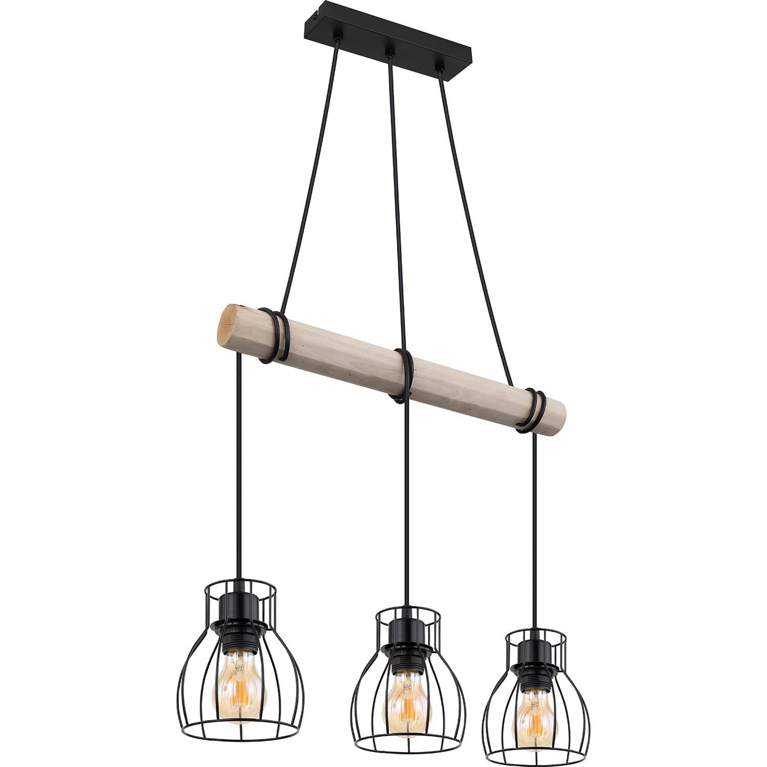 mutoni Lampe à suspension Mina métal bois noir mat 3xE27  