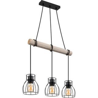 mutoni Lampe à suspension Mina métal bois noir mat 3xE27  