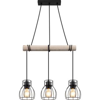 mutoni Lampe à suspension Mina métal bois noir mat 3xE27  