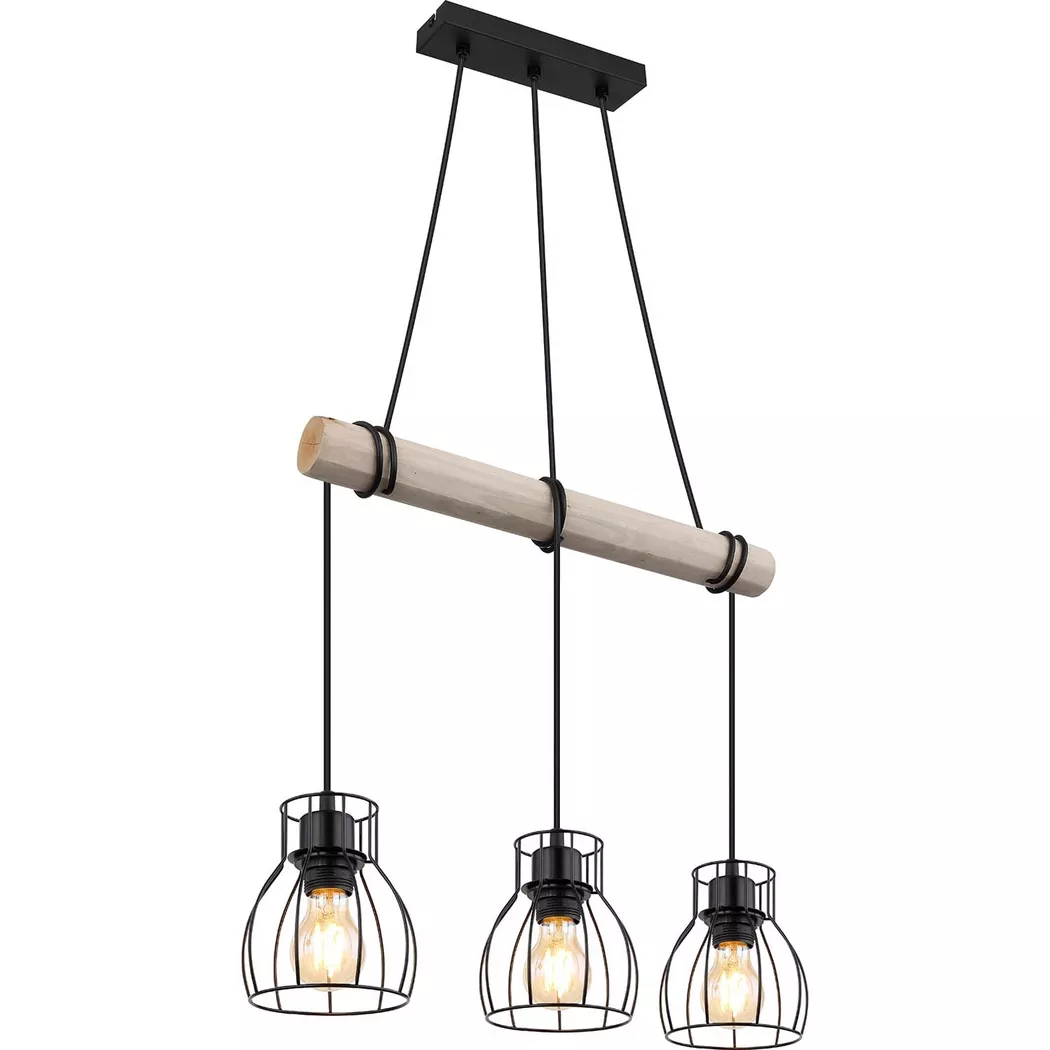 mutoni – Hängeleuchte Mina Metall Holz matt 3xE27, One Size, Multicolor