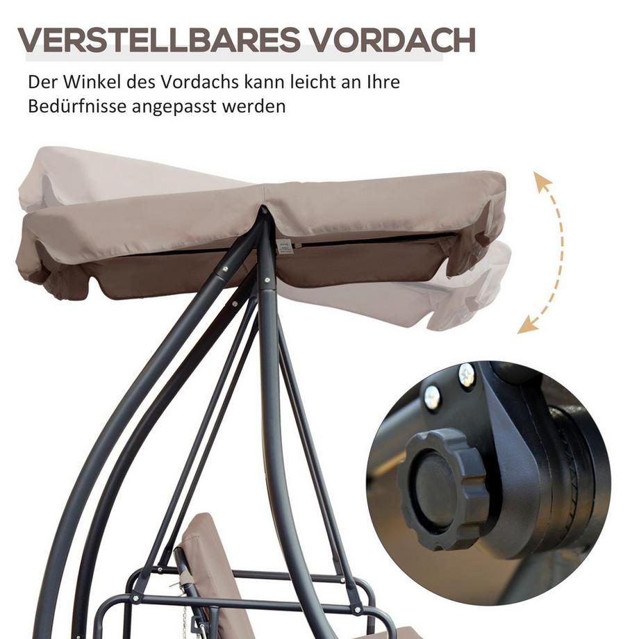Northio 2 in 1 Hollywoodschaukel mit Liegefunktion, 3-Sitzer Gartenschaukel mit verstellbar Sonnendach Kissen, Schaukelbank belast bis 340kg, Gartenliege für Garten Terrasse 200x 125 x 170 cm Beige Aosom  