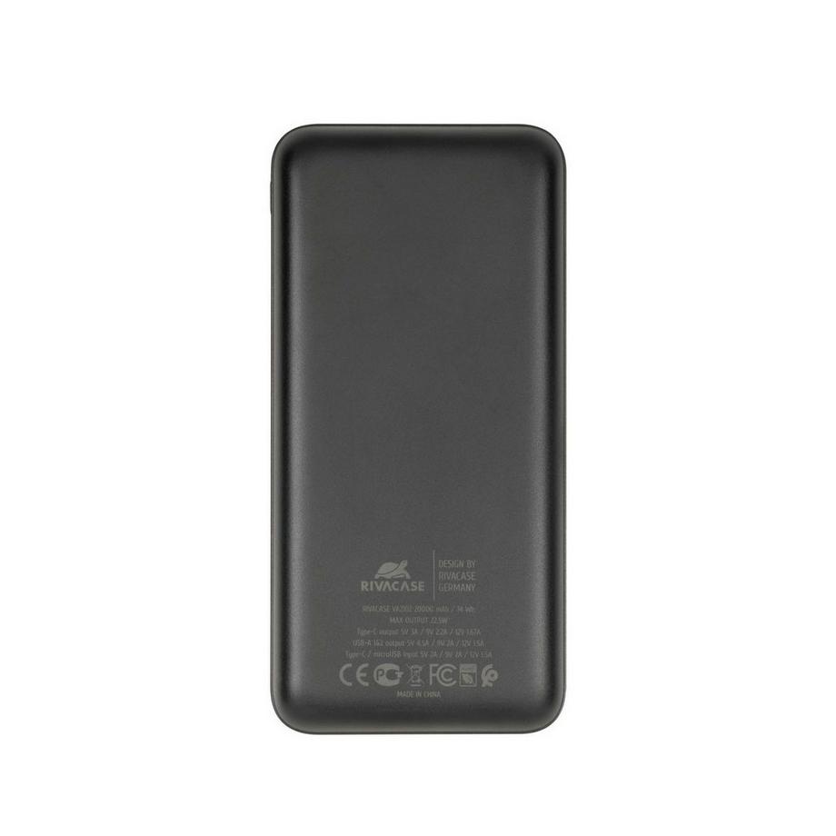 RIVACASE  Powerbank 20000mAh 2 USB-A/USB-C QC 3.0/PD 22,5W con 4 indicatori LED 