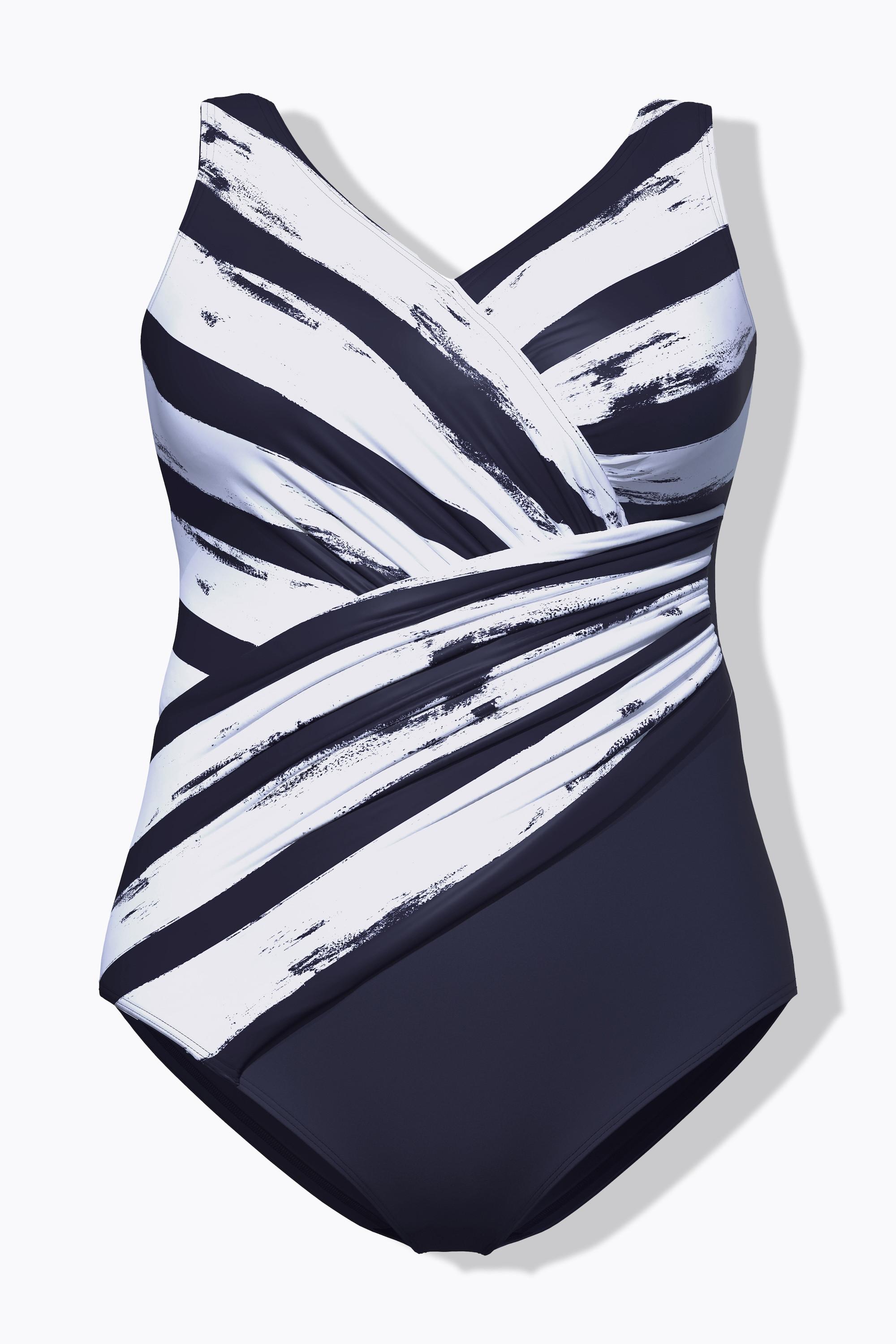 Ulla Popken Costume da bagno a righe coppe morbide drappeggio  