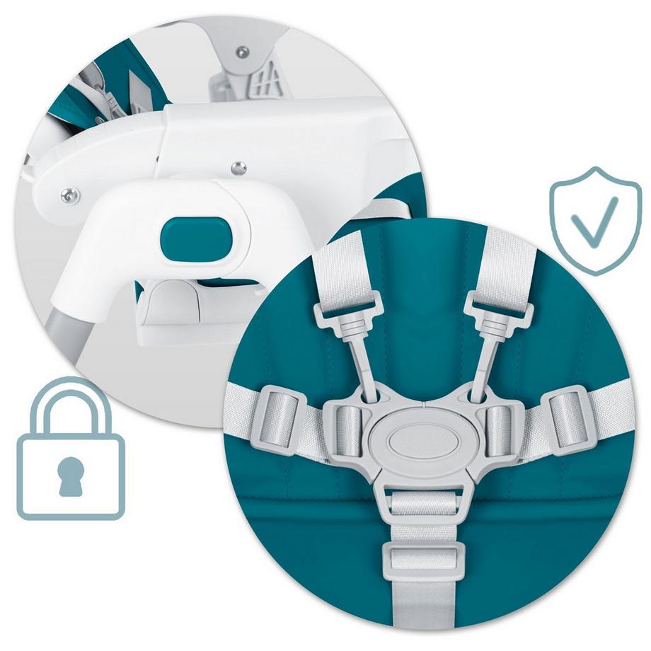 B2X  Chaise de salle à manger pour enfants Tulo

Fonctionnel et pratique

- Hauteur et position réglables pour le plateau et le repose-pieds
- Convient également aux enfants plus âgés avec plateau amovible
- Conception pliable pour un rangement facile
- 