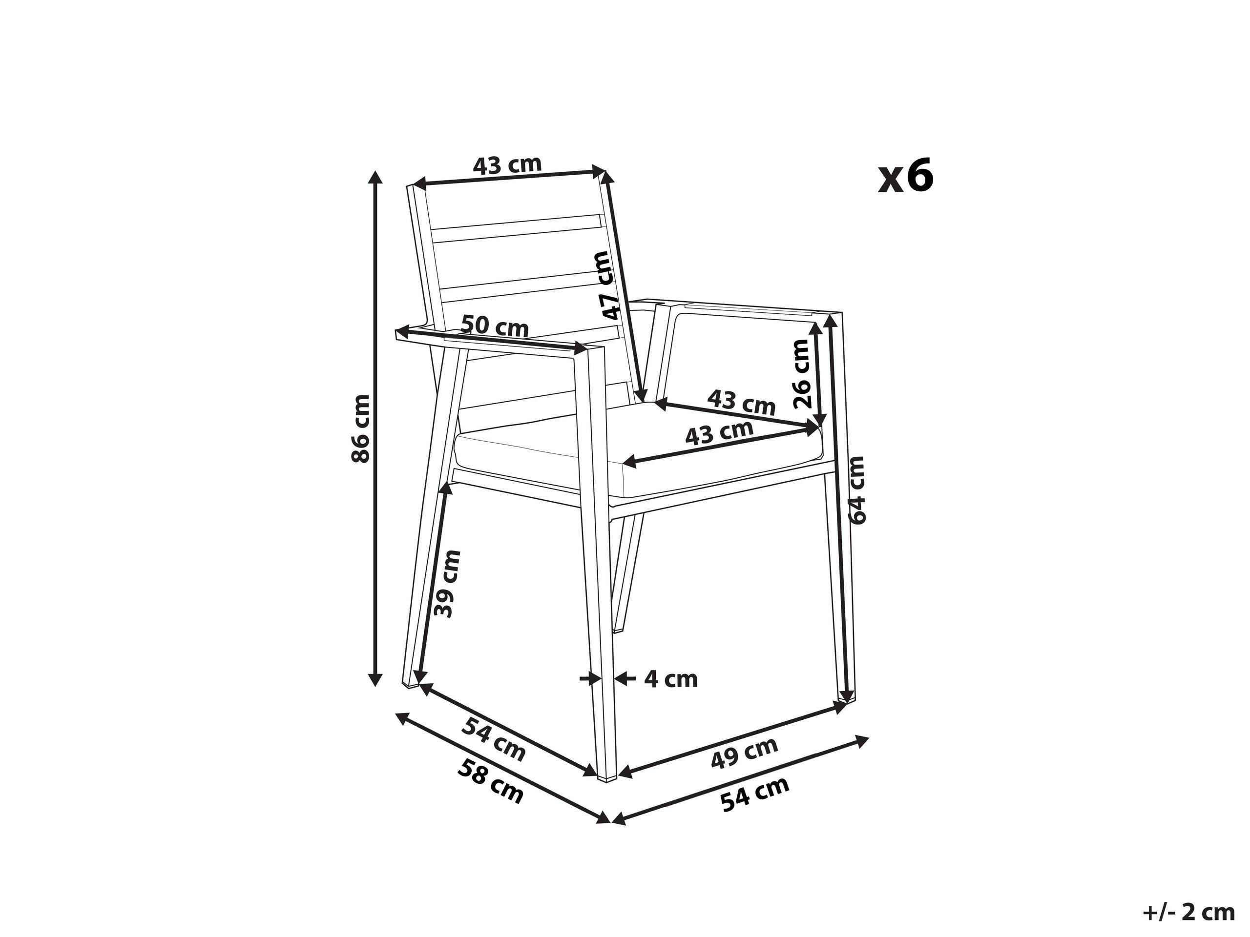 Beliani Lot de 6 chaises en Aluminium Moderne TAVIANO  