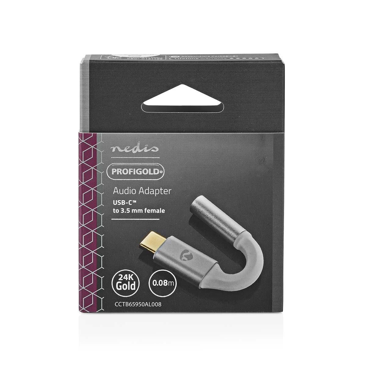 Nedis  Adattatore USB-C™ | USB 2.0 | USB-C™ Maschio | 3,5 mm Femmina | 0,08 m | Rotondo | Placcato oro | Intrecciato / Nylon | Argento / Bianco | Scatola con finestra coperta 