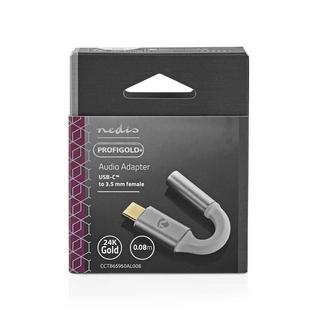 Nedis  Adaptateur USB-C™ | USB 2.0 | USB-C™ mâle | 3,5 mm femelle | 0,08 m | Rond | Plaqué or | Tressé / Nylon | Argent / Blanc | Boîte avec fenêtre couverte 