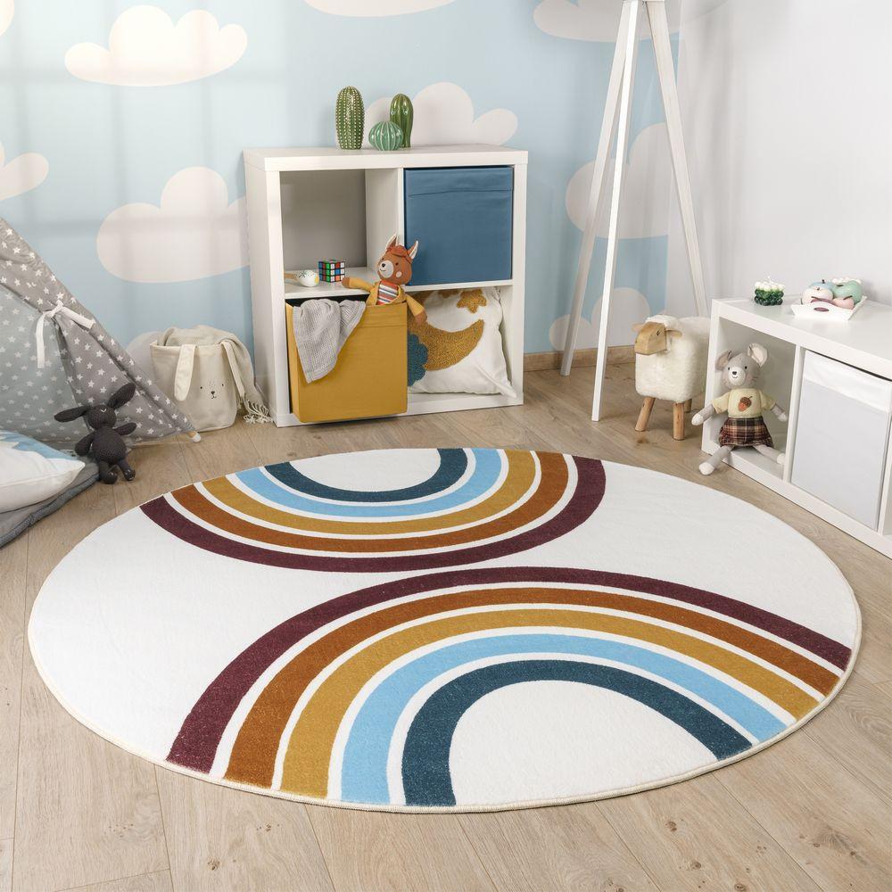 Paco Home Teppich Kinderzimmer Waschbar Regenbogen Muster  