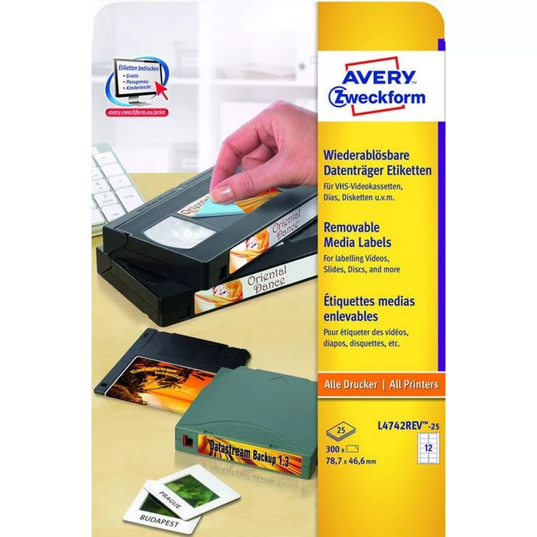 Avery-Zweckform – AVERY ZWECKFORM Video-Etiketten 78,7×46,6mm, 300Stk., One Size, Weiss