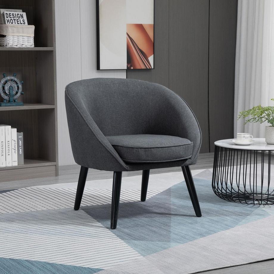 Northio Loungesessel Cocktailsessel Polsterstuhl Bürostuhl Wohnzimmerstuhl Esszimmermodern Mit Leinen-Optik Holz Grau 71 X 65 X 75 Cm  