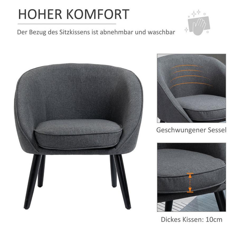 Northio Loungesessel Cocktailsessel Polsterstuhl Bürostuhl Wohnzimmerstuhl Esszimmermodern Mit Leinen-Optik Holz Grau 71 X 65 X 75 Cm  