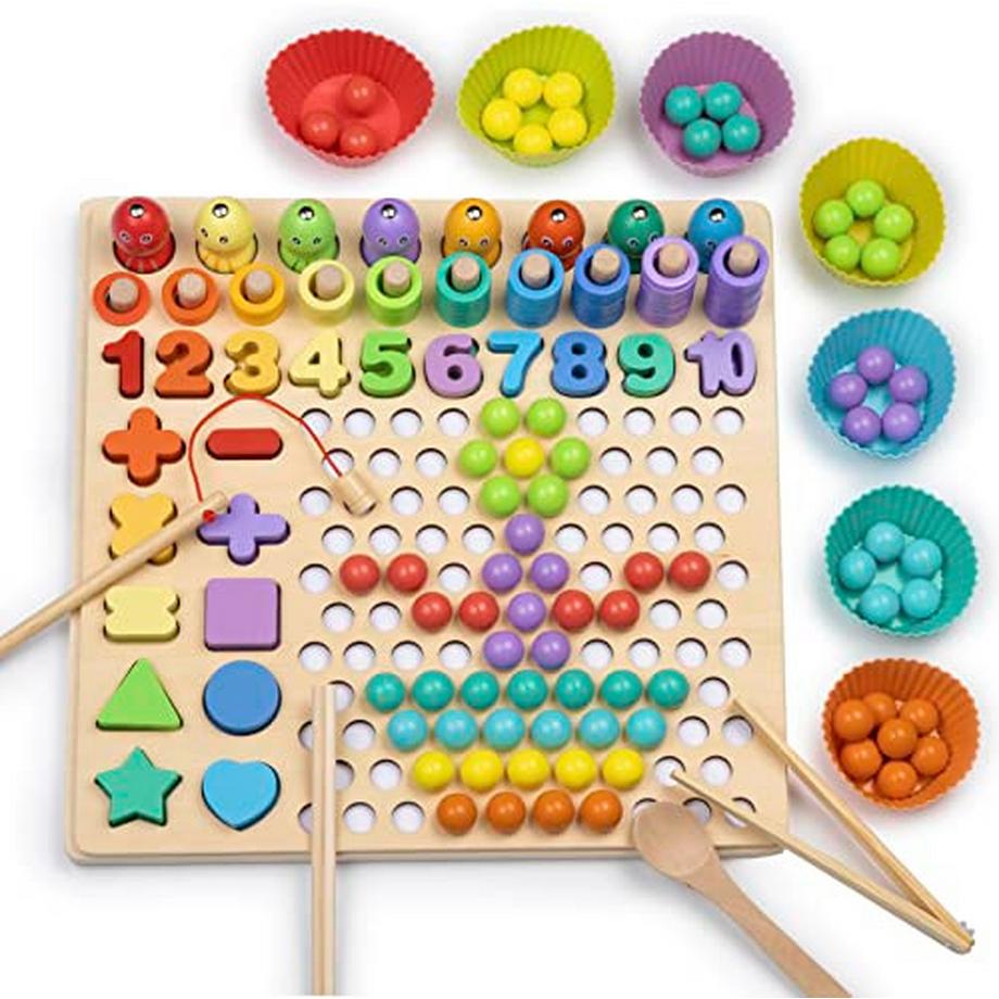 Kleinkindspielzeug, Holzschnurperlen, Waldorf-Spielzeug, Regenbogenperlen