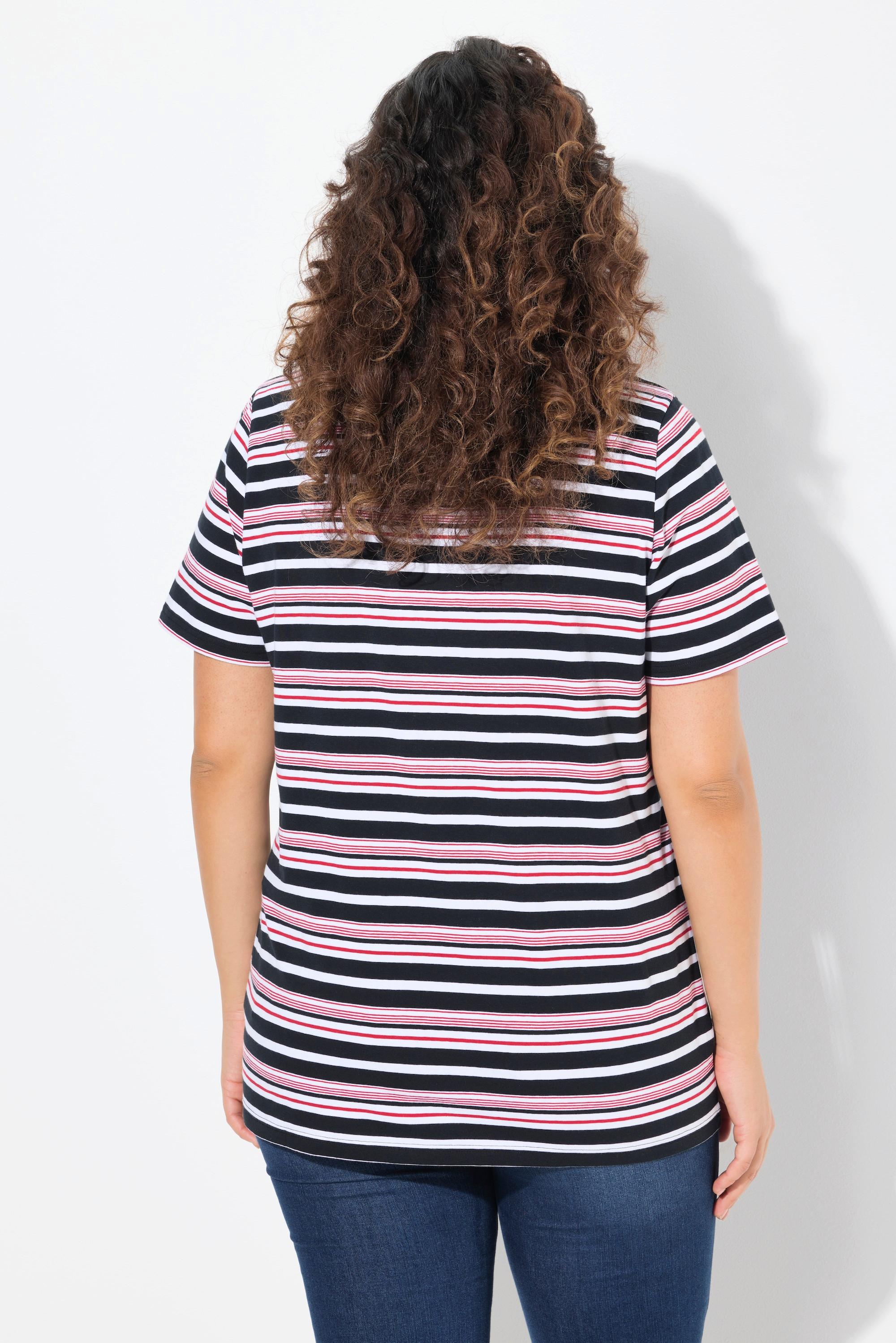 Ulla Popken T-shirt Rayé Col V Manches Courtes Coupe Classic  