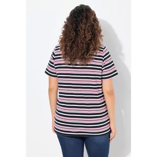 Ulla Popken T-shirt Rayé Col V Manches Courtes Coupe Classic  