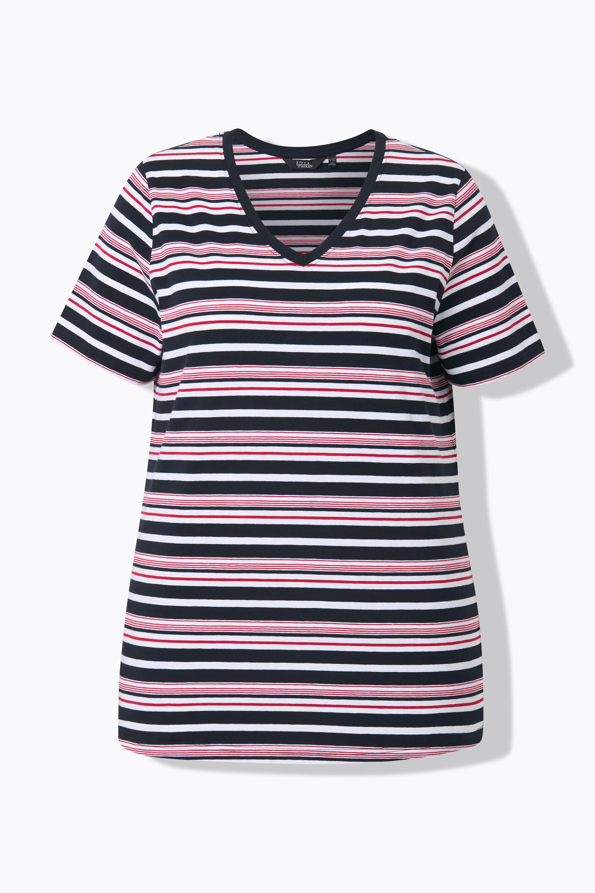 Ulla Popken T-shirt Rayé Col V Manches Courtes Coupe Classic  