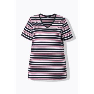 Ulla Popken T-shirt Rayé Col V Manches Courtes Coupe Classic  