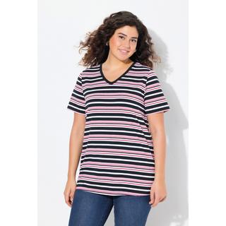 Ulla Popken T-shirt Rayé Col V Manches Courtes Coupe Classic  