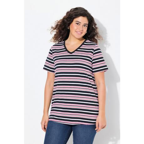Ulla Popken T-shirt Rayé Col V Manches Courtes Coupe Classic  
