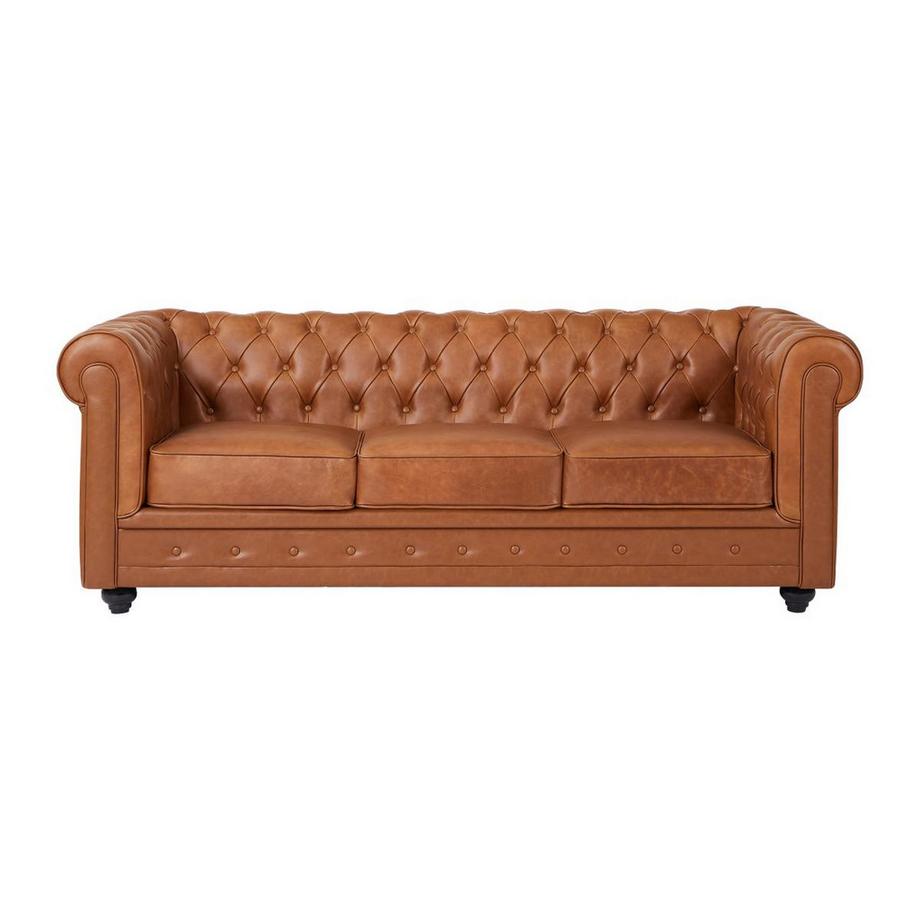 Vente-unique Canapé 3 places en cuir de vachette camel CHESTERFIELD  