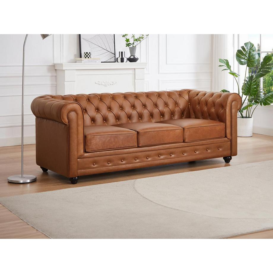 Vente-unique Canapé 3 places en cuir de vachette camel CHESTERFIELD  