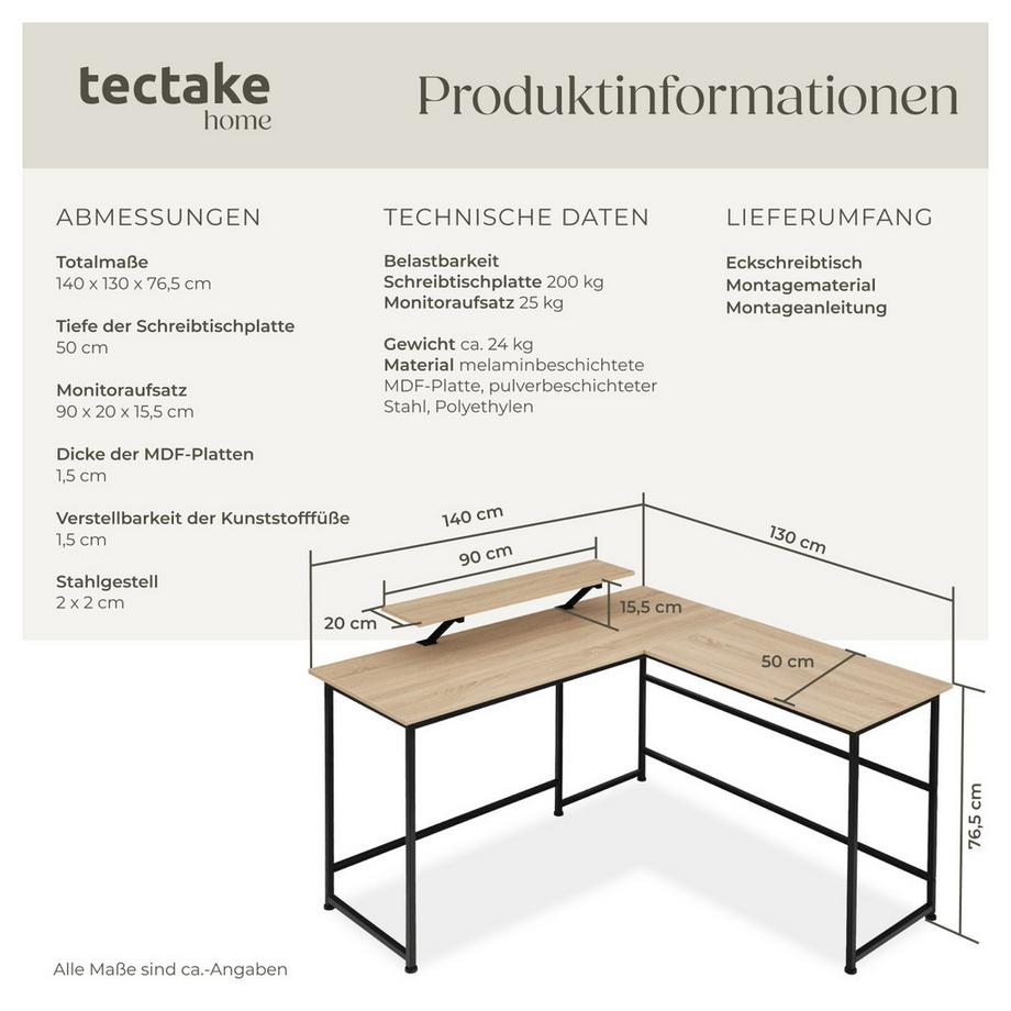 Tectake Schreibtisch Melrose Industrial Style Holz und Stahl  