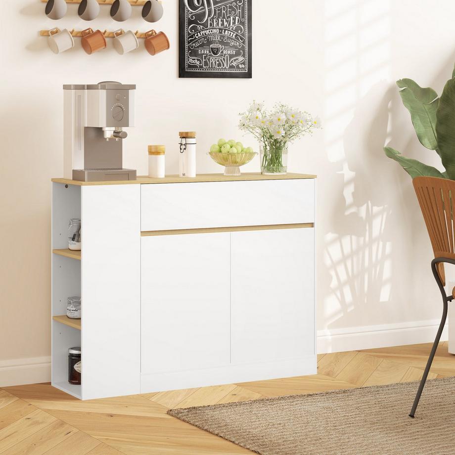 Northio  Buffet, meuble de cuisine avec tiroir, étagère réglable, meuble de rangement avec protection anti-basculement, meuble d'appoint pour cuisine, salle à manger, 105 x 30 x 81,5 cm blanc 