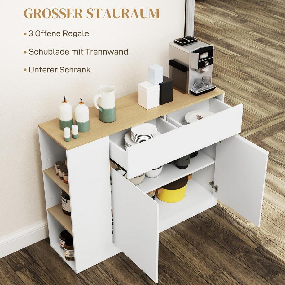 Northio  Buffet, meuble de cuisine avec tiroir, étagère réglable, meuble de rangement avec protection anti-basculement, meuble d'appoint pour cuisine, salle à manger, 105 x 30 x 81,5 cm blanc 