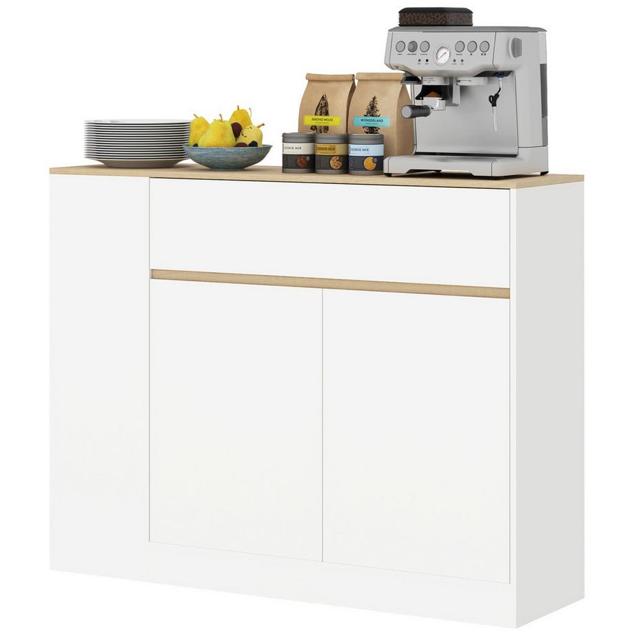 Northio  Buffet, meuble de cuisine avec tiroir, étagère réglable, meuble de rangement avec protection anti-basculement, meuble d'appoint pour cuisine, salle à manger, 105 x 30 x 81,5 cm blanc 