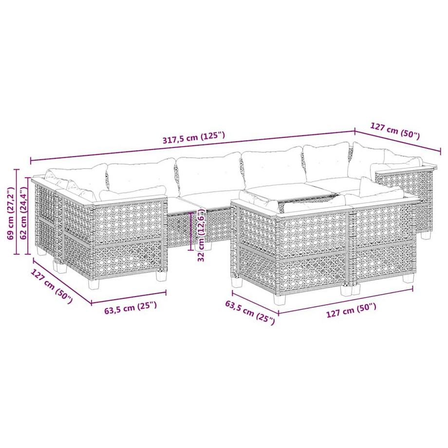 VidaXL Ensemble de canapés de jardin rotin synthétique  