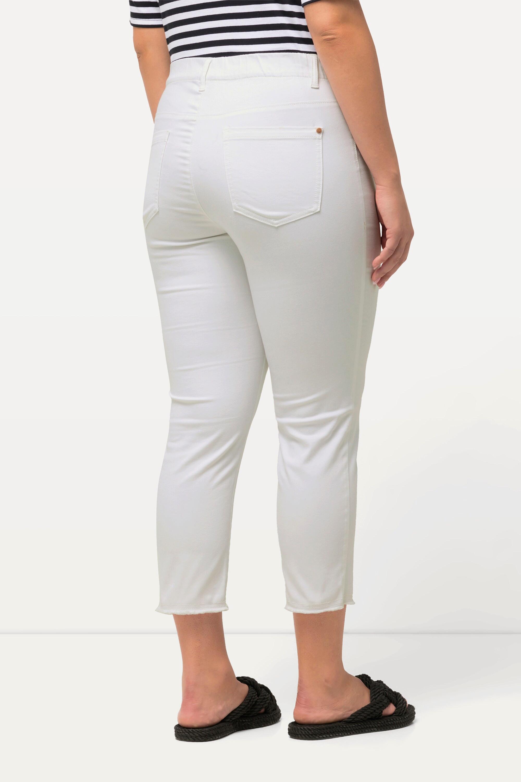 Ulla Popken  Pantalon 7/8 Sienna. Jambe étroite et ourlet frangé 