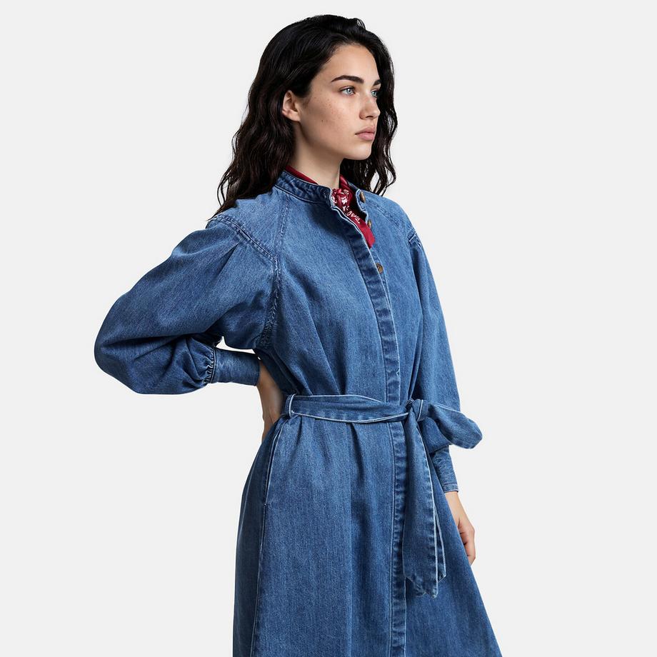La Redoute Collections Robe longue en jean à manches longues avec ceinture à nouer  
