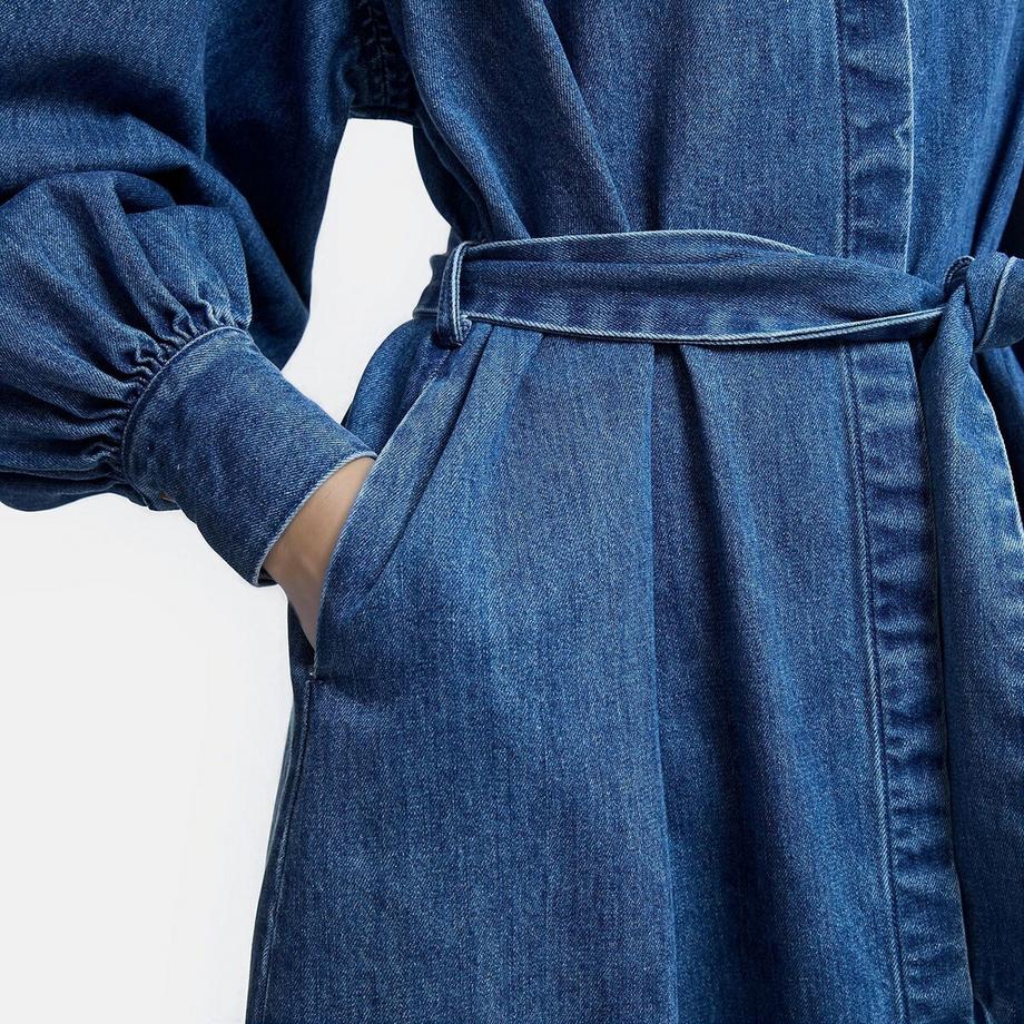 La Redoute Collections Robe longue en jean à manches longues avec ceinture à nouer  