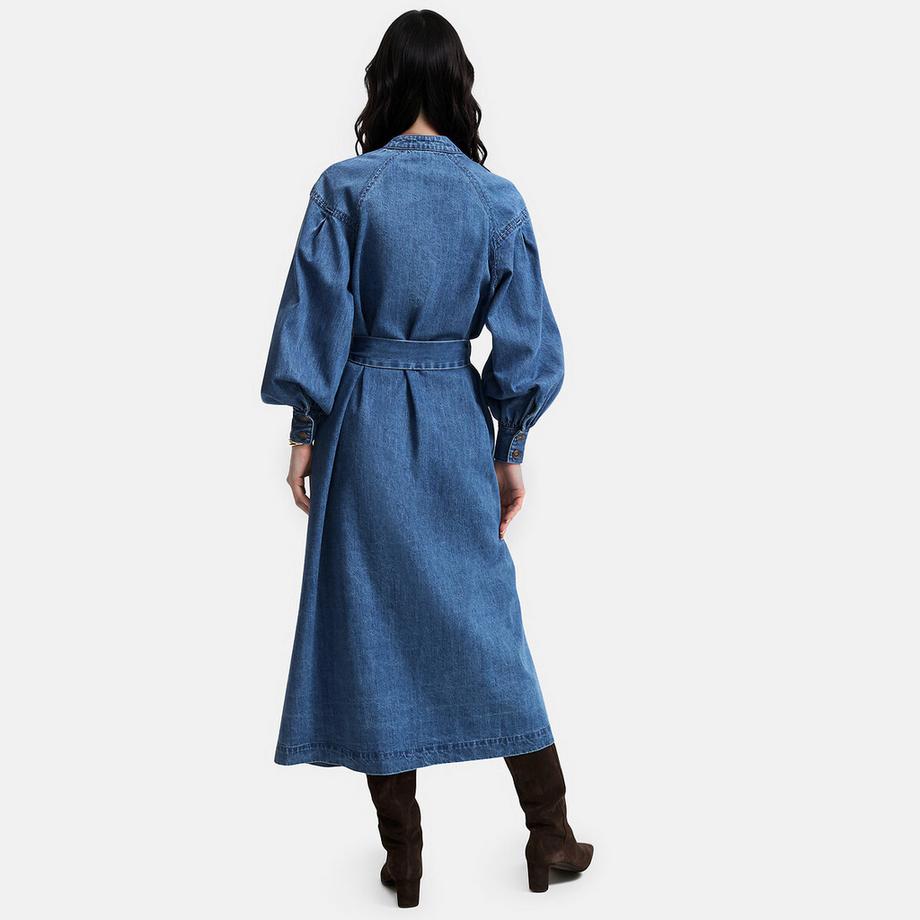 La Redoute Collections Robe longue en jean à manches longues avec ceinture à nouer  