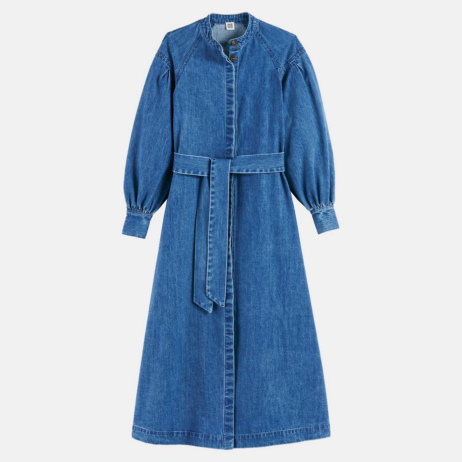 La Redoute Collections Robe longue en jean à manches longues avec ceinture à nouer  