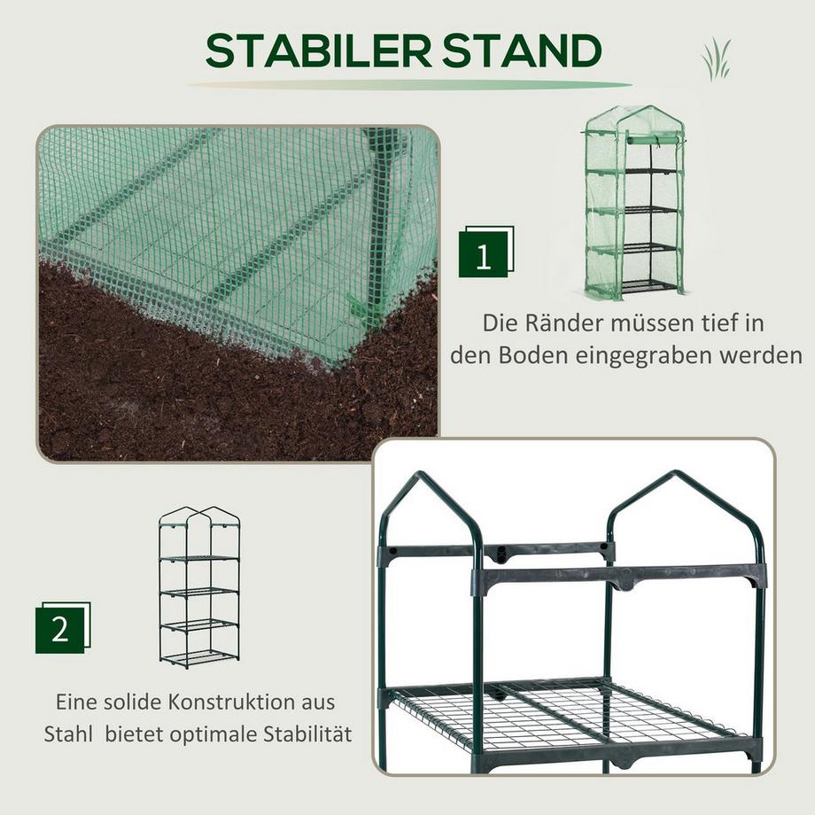 Northio Foliengewächshaus Treibhaus Mit 4 Regalfächern, Frühbeet Für Pflanzen, Grün, 70X50X160Cm  