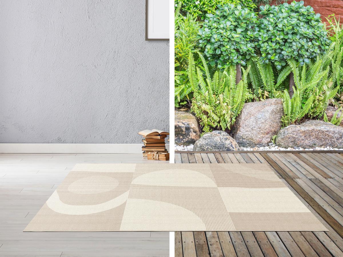 Vente-unique  Tapis intérieur ou extérieur design à motifs abstraits - 150 x 200 cm - Beige - KATERIN 