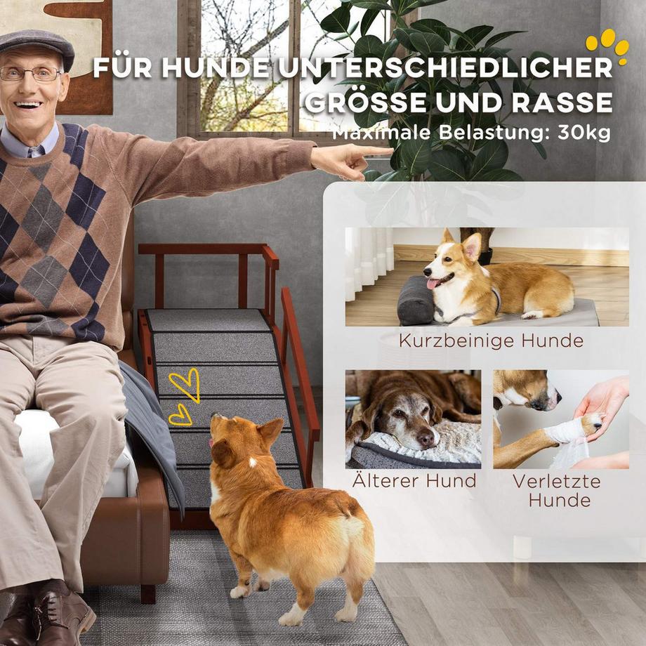 Northio  Rampe pour chien jusqu'à 30 kg, rampe pour animaux de compagnie avec garde-corps amovible, rampe de coffre antidérapante, aide à l'entrée pour chien, 125 x 40 x 56 cm 