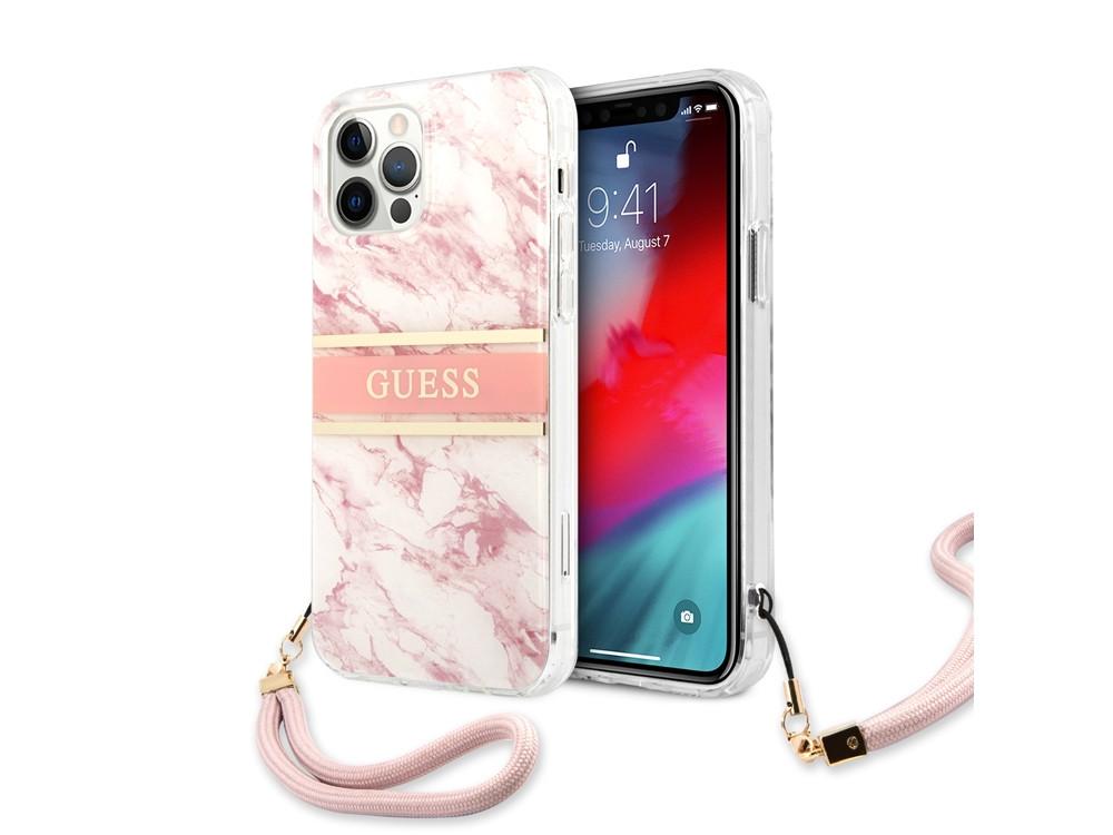 GUESS  Coque iPhone 12 / 12 Pro Marble Strap 