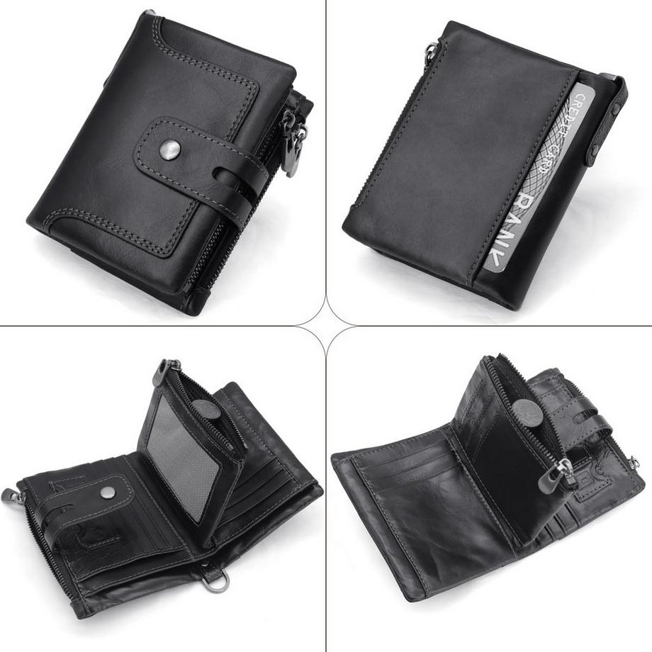 Only-bags.store Portefeuille en Cuir avec Protection RFID Portefeuille Fin avec Chaîne Petit Portefeuille en Cuir Véritable 15 emplacements pour cartes et Poche à Monnaie Zippée  