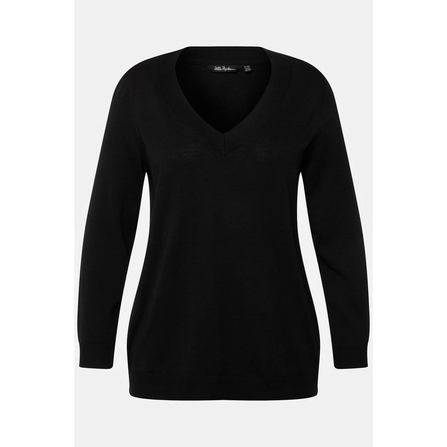 Ulla Popken Maglione Scollo V Maniche Lunghe Maglia Fine Morbida  