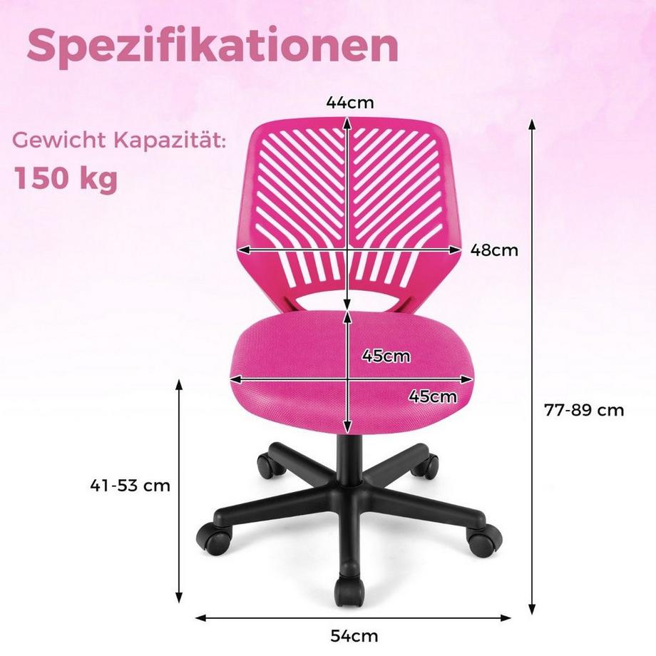 Northix  Schreibtischstuhl für Kinder armloser Kinderschreibtischstuhl 54 x 54 x 77-89 cm Rosa 