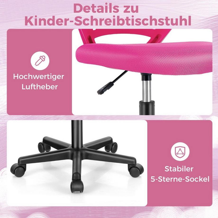 Northix  Schreibtischstuhl für Kinder armloser Kinderschreibtischstuhl 54 x 54 x 77-89 cm Rosa 