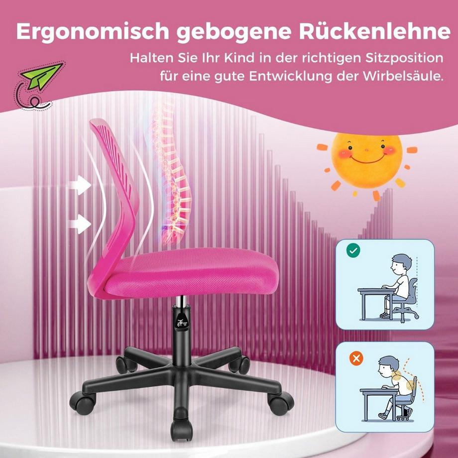 Northix  Schreibtischstuhl für Kinder armloser Kinderschreibtischstuhl 54 x 54 x 77-89 cm Rosa 