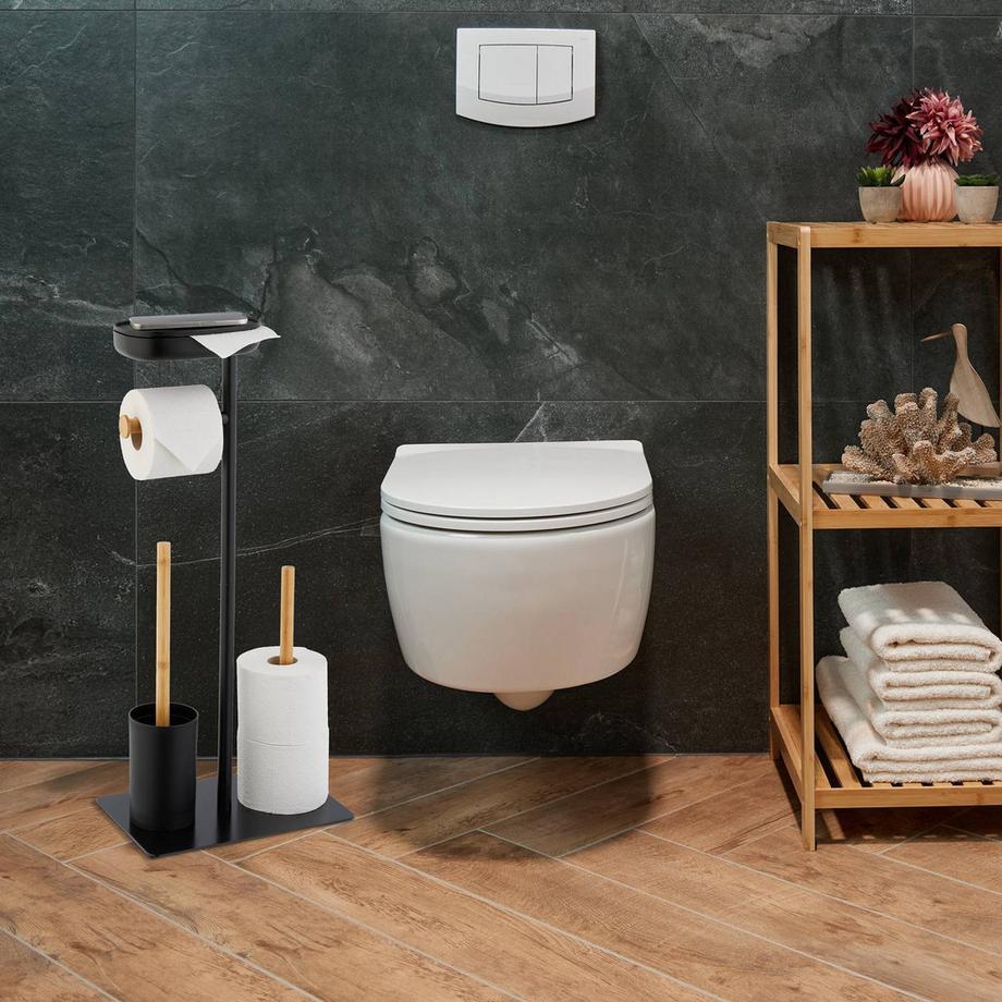 Northix Sedia da WC con ripiano in bambù e ferro  
